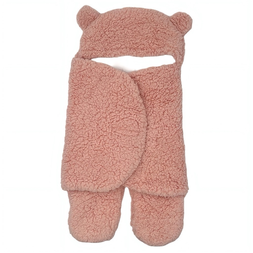 Pink Teddy Bear Fleece Cotton Baby Infant Sleeping Bag Swaddle Receiving Wrap